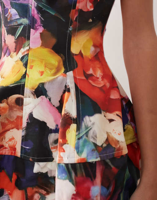 ARRANGE structured volume bandeau midi dress in bloom floral print, 3 of 4
