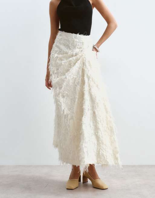 ARRANGE strukturerad midi-kjol med draperad detalj i krämfärgad jacquard, 5 av 5