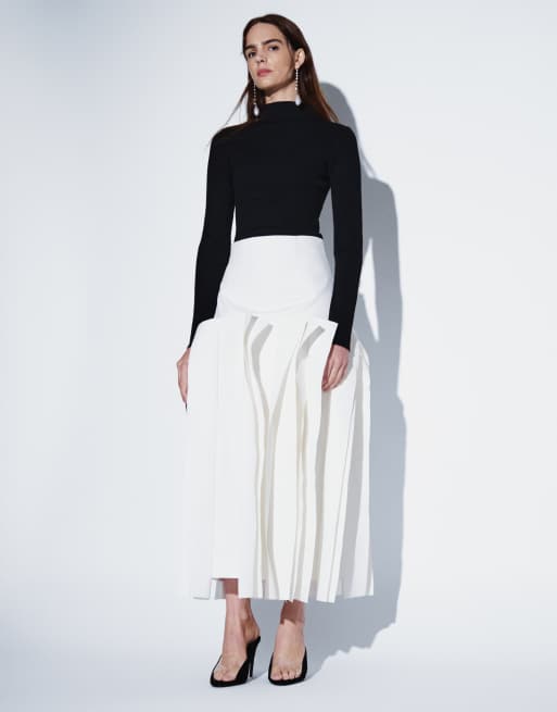 ARRANGE strukturerad midikjol med volangdetalj i vitt, 5 av 9