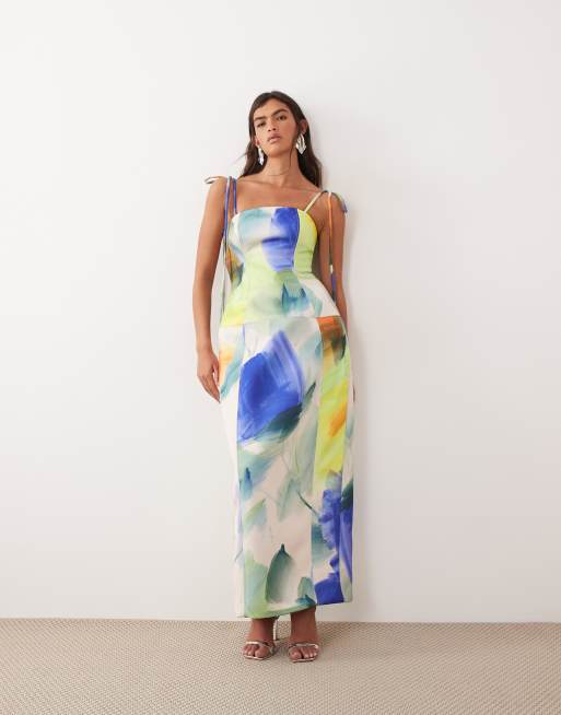 ARRANGE - Struktureret bandeau-maxikjole med bindebånd og abstrakt blomstermønster, 2 af 4