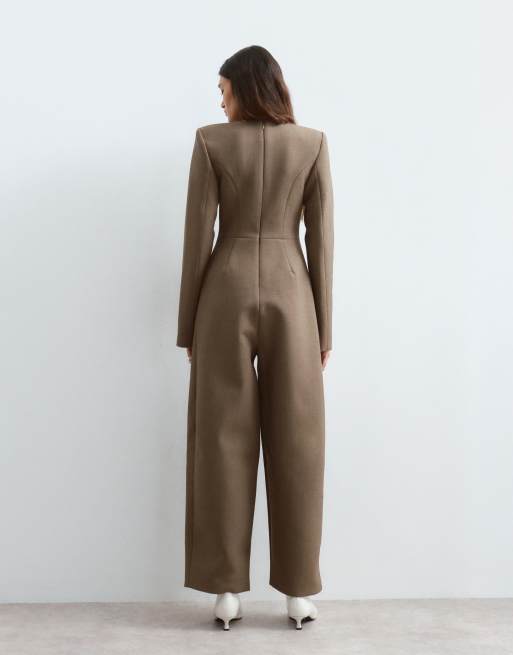 ARRANGE struktureret skræddersyet jumpsuit i tobaksfarve, 4 af 4