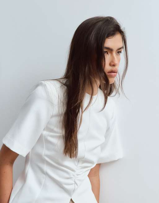 ARRANGE struktureret top med rynkedetaljer i ivory, 3 af 4