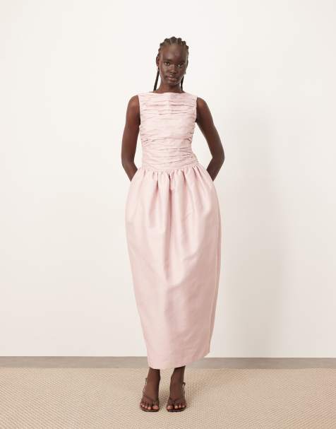 ARRANGE – Strukturiertes Maxikleid aus Satin in Rosa mit geraffter Taille - view 1