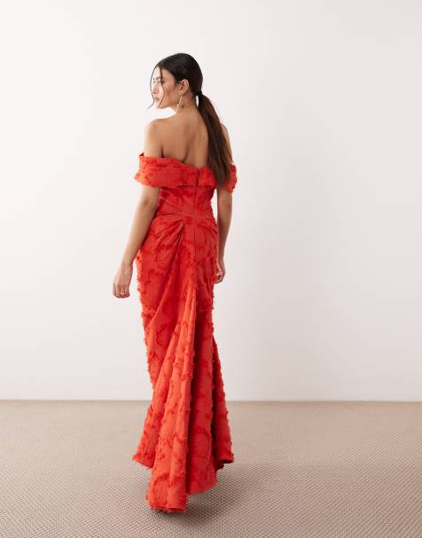 ARRANGE – Strukturiertes Maxikleid in Rot mit Carmen-Ausschnitt - view 1