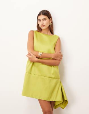 ARRANGE - Strukturiertes Satin-Minikleid in Limettengrün mit A-Linien-Schnitt