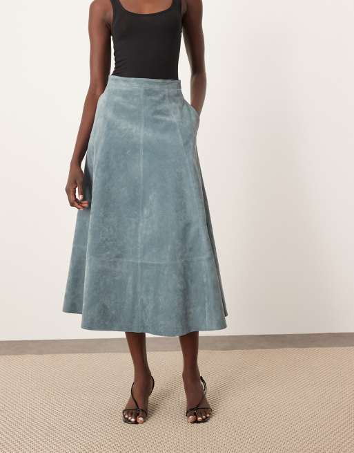 ARRANGE  suede circle midi skirt in light blue