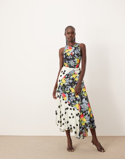 ARRANGE halterneck maxi dress with back strap detail in mixed print
