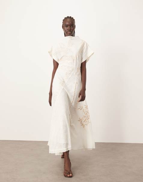 ARRANGE ultimate embroidered panelled maxi dress in ivory