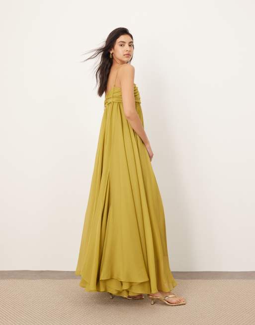 ARRANGE super full trapeze cami godet maxi dress in chartreuse