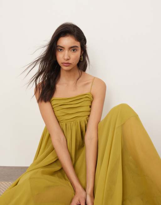 ARRANGE super full trapeze cami godet maxi dress in chartreuse