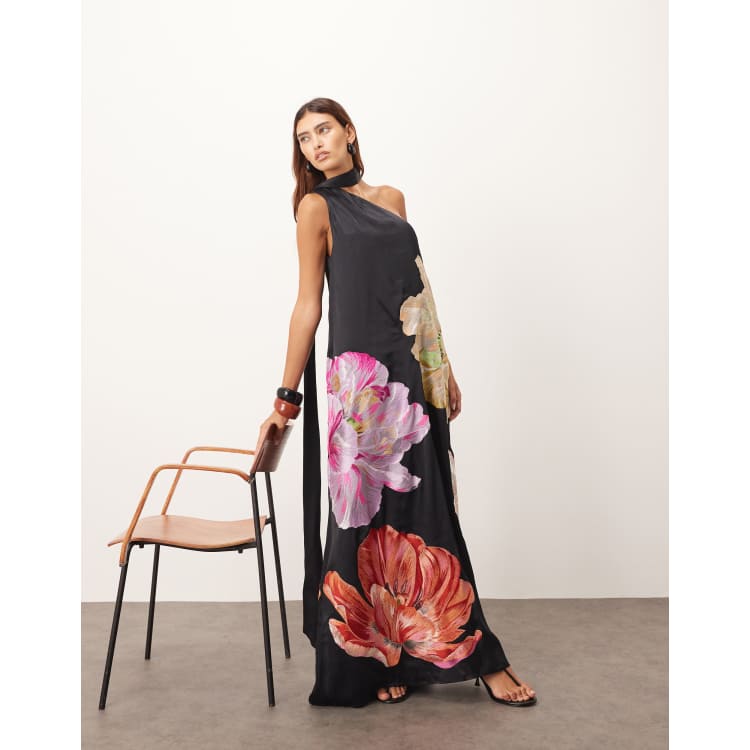 chinese dress ladies Thrse Neutral Scarf-Design Satin Maxi Dress, XL / Neutrals