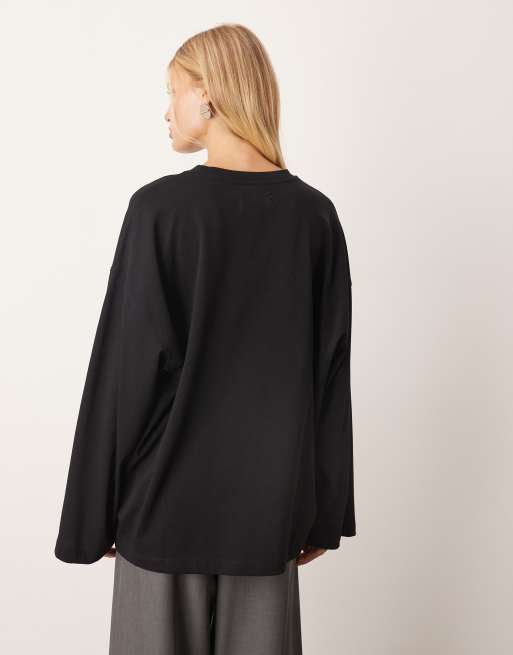 ARRANGE – Svart, långärmad t-shirt i bomull och oversize, 4 av 4