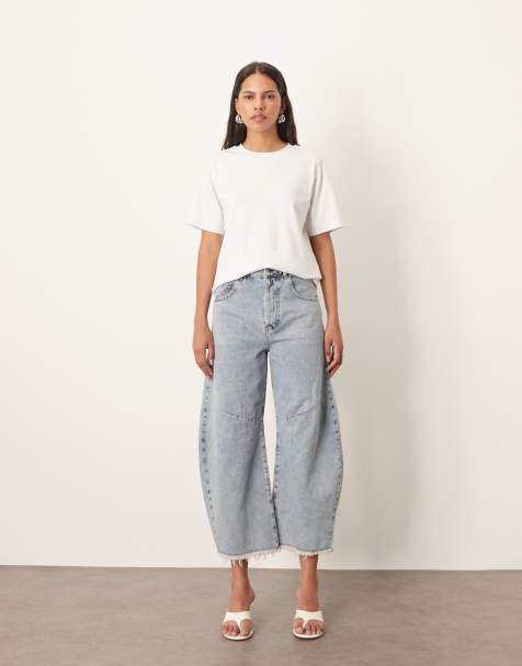ARRANGE Sydney cropped denim barrel leg jeans in light wash blue - view 1