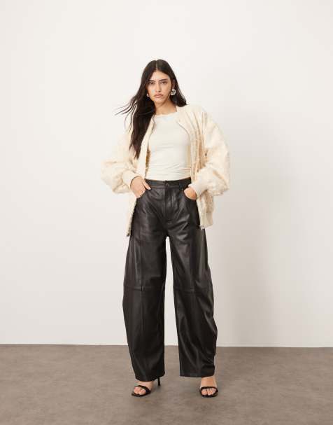 ARRANGE Sydney leather high waisted barrel trouser in black