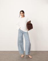 ASOS DESIGN ankle grazer barrel leg jeans with cinch in lightwash
