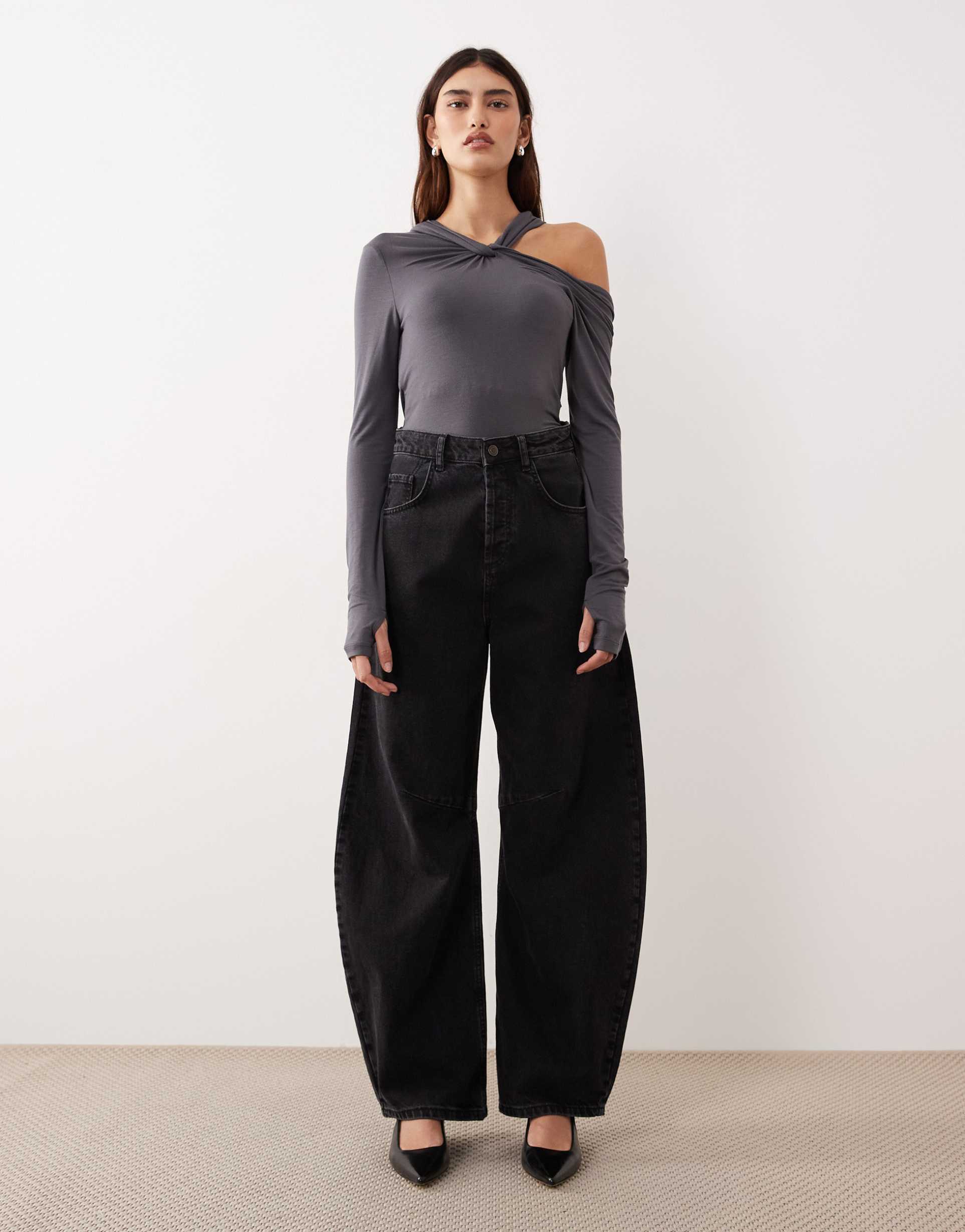 arrange sydney denim barrel leg jean in washed black