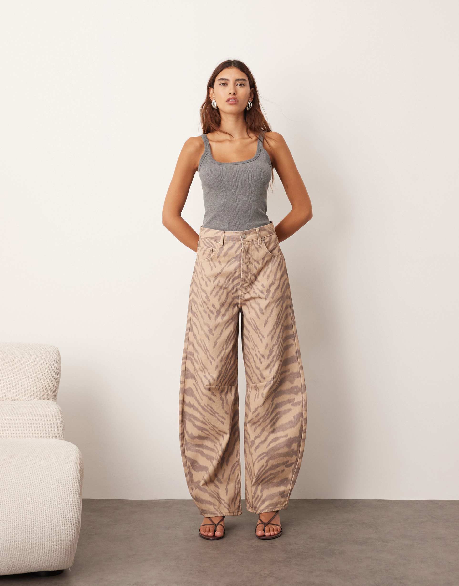 arrange sydney denim barrel leg jeans in natural tiger print