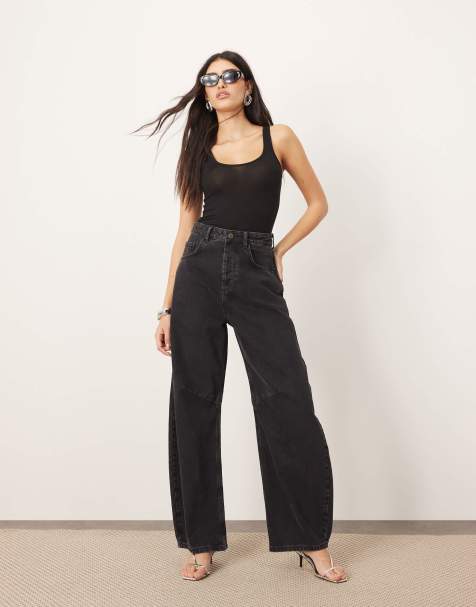 ARRANGE - Sydney - Denim jeans met wijde ronde pijpen in zwart met wassing - view 1