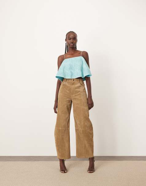ARRANGE Sydney suede high waisted barrel trouser in tobacco
