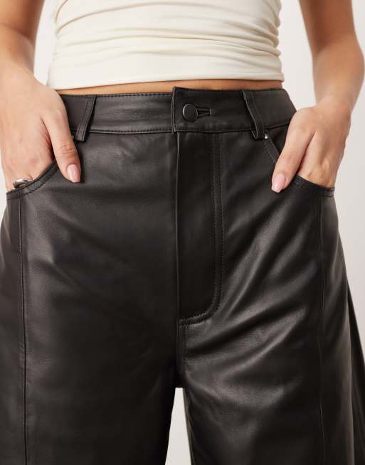 ARRANGE Sydney leather high waisted barrel trouser in black