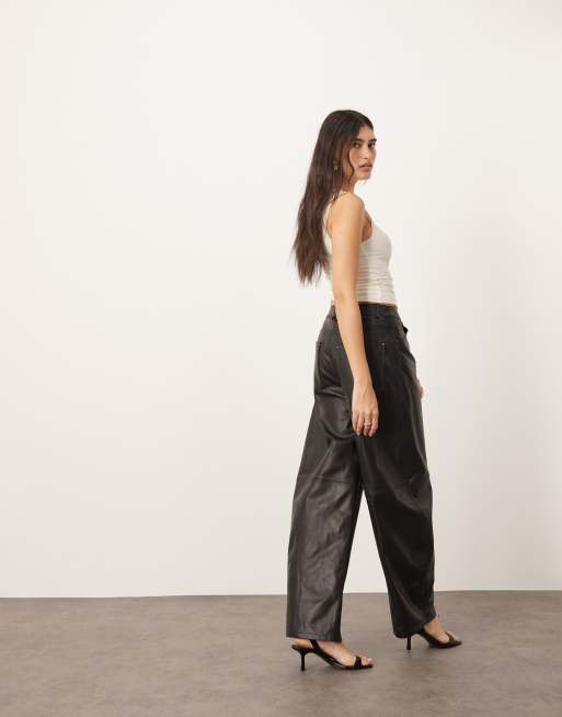ARRANGE Sydney leather high waisted barrel trouser in black