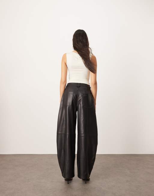 ARRANGE Sydney leather high waisted barrel trouser in black