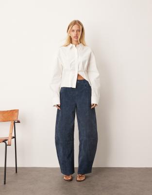 ARRANGE - Sydney - Pantalon ample à taille haute en daim - Bleu marine
