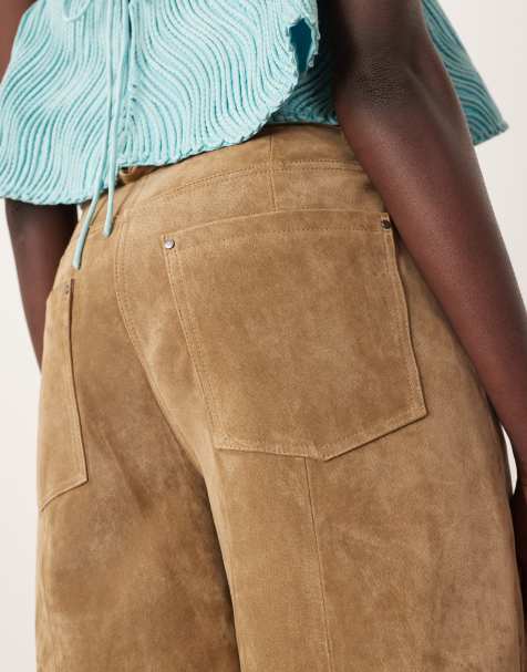 ARRANGE - Sydney - Pantaloni a cilindro in camoscio color tabacco a vita alta - view 1