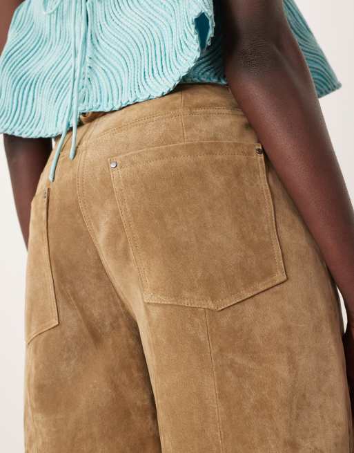 ARRANGE Sydney suede high waisted barrel trouser in tobacco