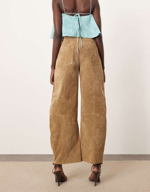 ARRANGE Sydney suede high waisted barrel trouser in tobacco