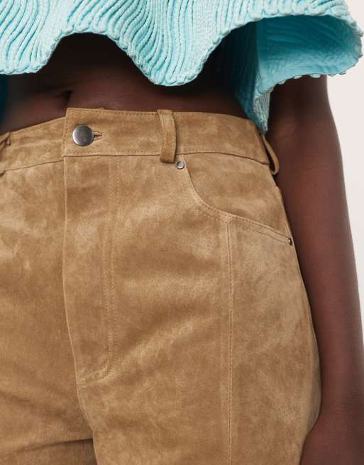 ARRANGE Sydney suede high waisted barrel trouser in tobacco