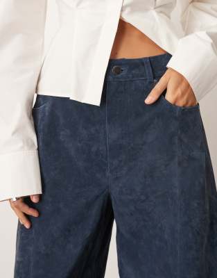 Arrange Sydney Suede High Waisted Barrel Leg Pants In Blue