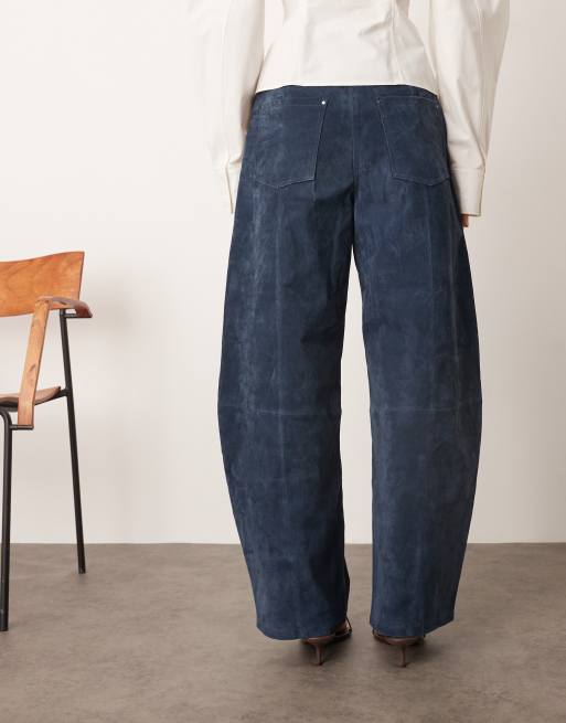 ARRANGE Sydney suede high waisted barrel leg pants in navy