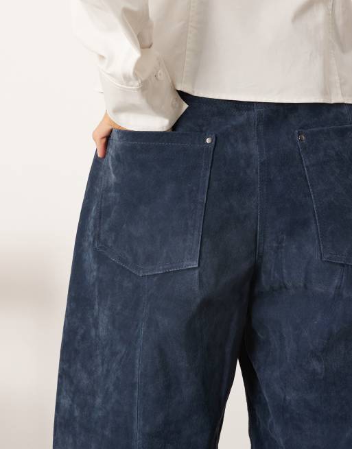 ARRANGE Sydney suede high waisted barrel leg pants in navy