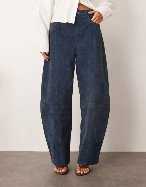 ARRANGE Sydney suede high waisted barrel pants in navy, 5 of 5