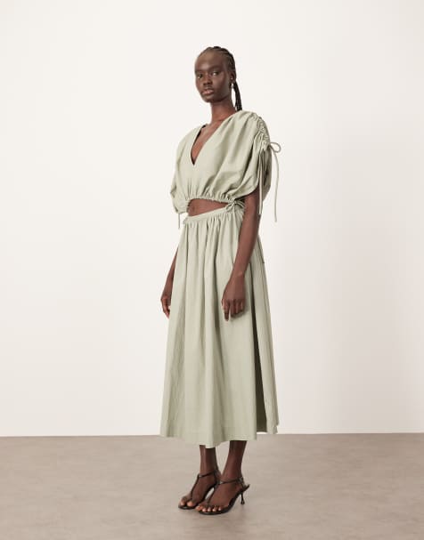 ARRANGE full skirt co-ord with drop waist detail in sage