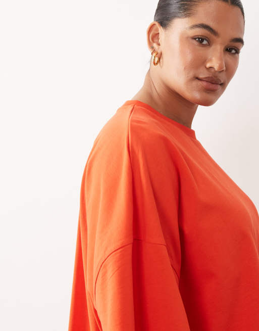 ARRANGE - T-shirt à manches courtes oversize en coton épais de qualité supérieure - Rouge, 3 de 4