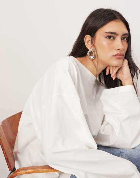 ARRANGE - T-shirt a maniche lunghe oversize in cotone bianco - view 1