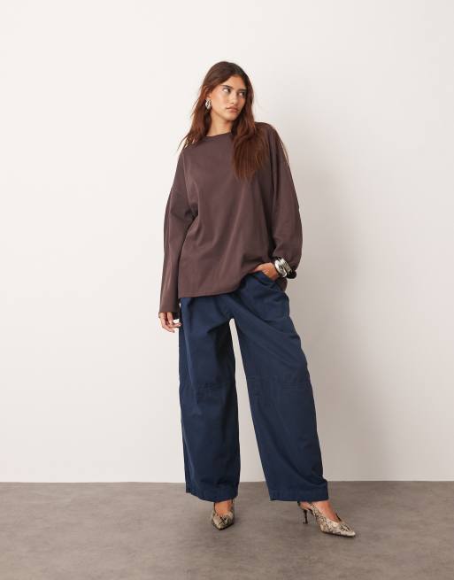 ARRANGE - T-shirt a maniche lunghe oversize in cotone color cioccolato, 2 di 4