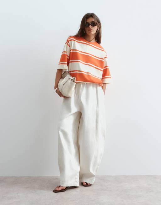 ARRANGE - T-shirt à rayures oversize en tissu épais de qualité supérieure - Rouge, 2 de 4