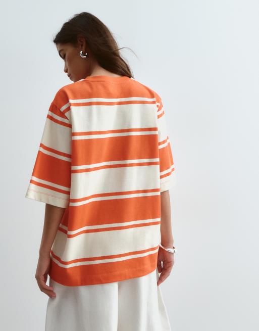 ARRANGE - T-shirt à rayures oversize en tissu épais de qualité supérieure - Rouge, 3 de 4