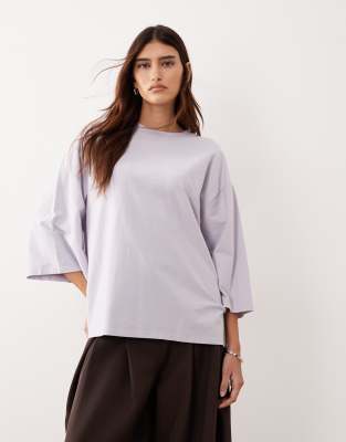 T-shirt épais coupe carrée à manches trois-quarts - Lilas pâle-Violet M