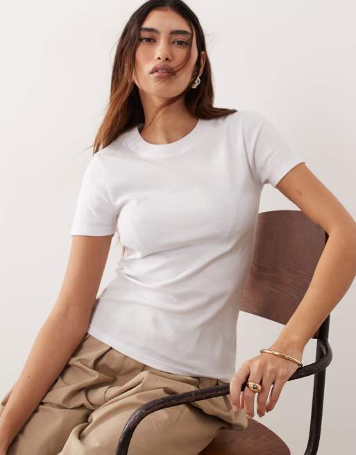 ARRANGE - T-shirt girocollo strutturata bianca, 3 di 4