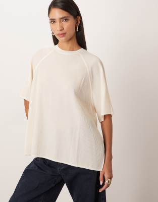 T-shirt hybride texturé à manches raglan - Huître-Blanc 38
