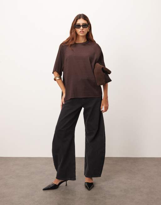 ARRANGE - T-shirt ibrida testurizzata color cioccolato con maniche raglan, 2 di 4
