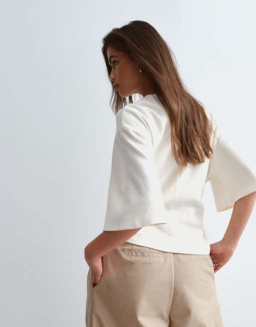 ARRANGE T-shirt med bindebånd i taljen i beige, 3 af 4