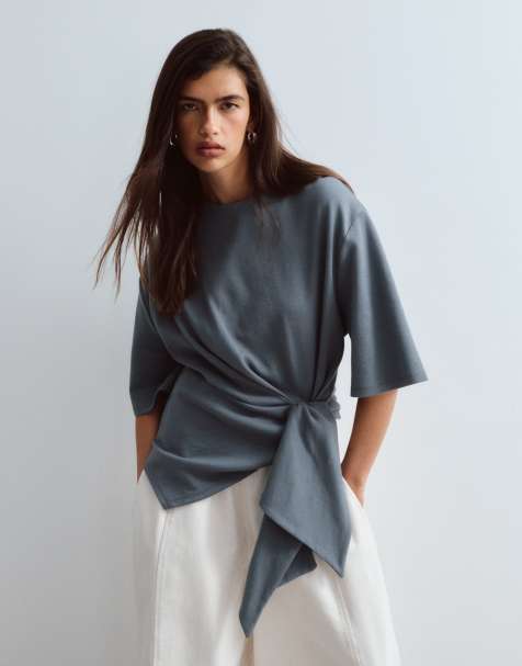 ARRANGE t-shirt med knytband i midjan i charcoal - view 1
