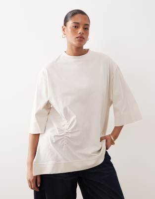 T-shirt oversize avec fronces sur le côté - Écru-Blanc 3XL
