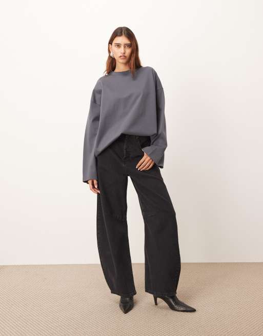 ARRANGE - T-shirt oversize en coton à manches longues - Anthracite, 2 de 4