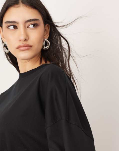 ARRANGE - T-shirt oversize en coton à manches longues - Noir - view 1